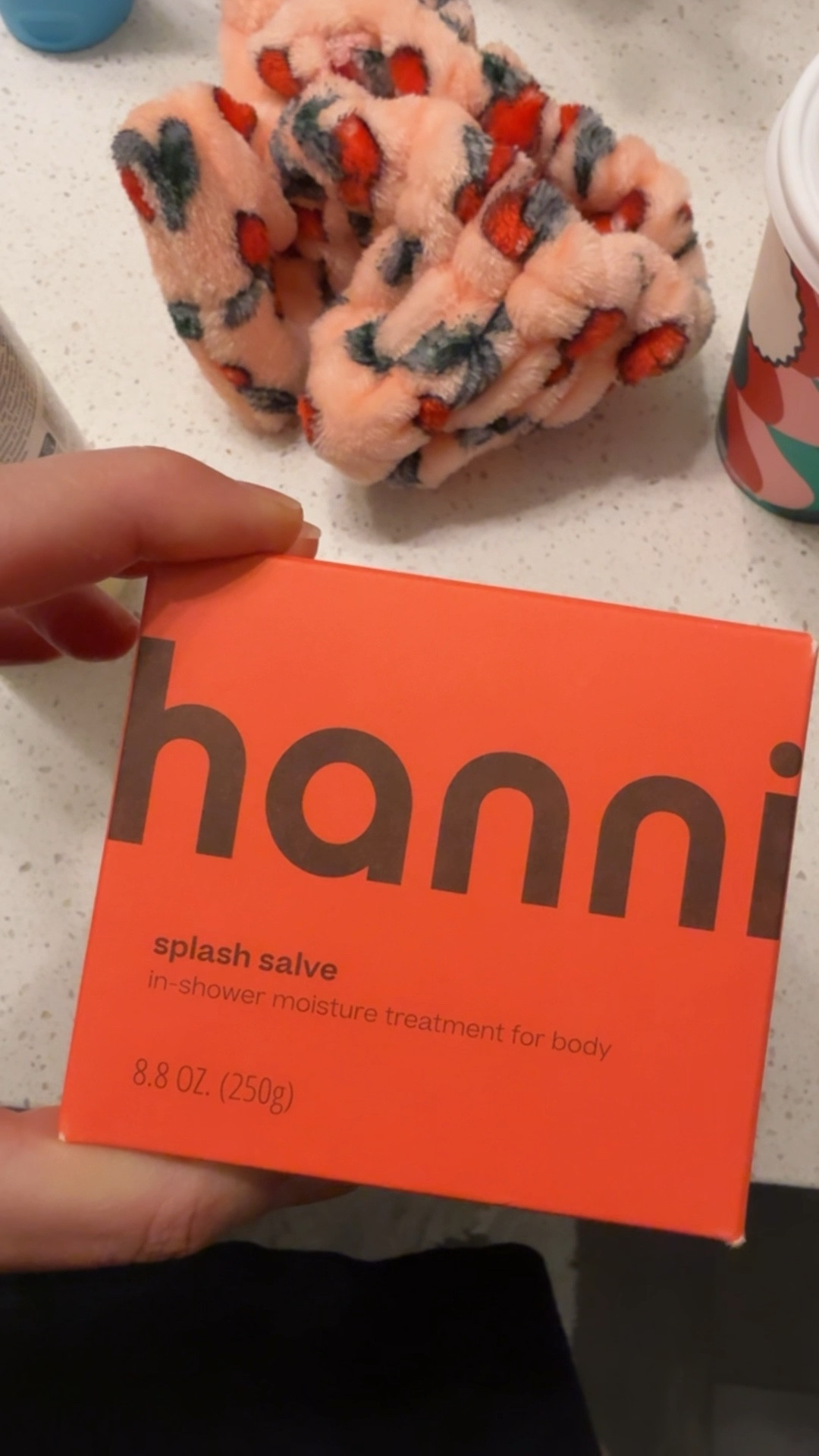 Staples!! One for use inside the shower, the other once you get out (and any other time you want to be hydrated!)  