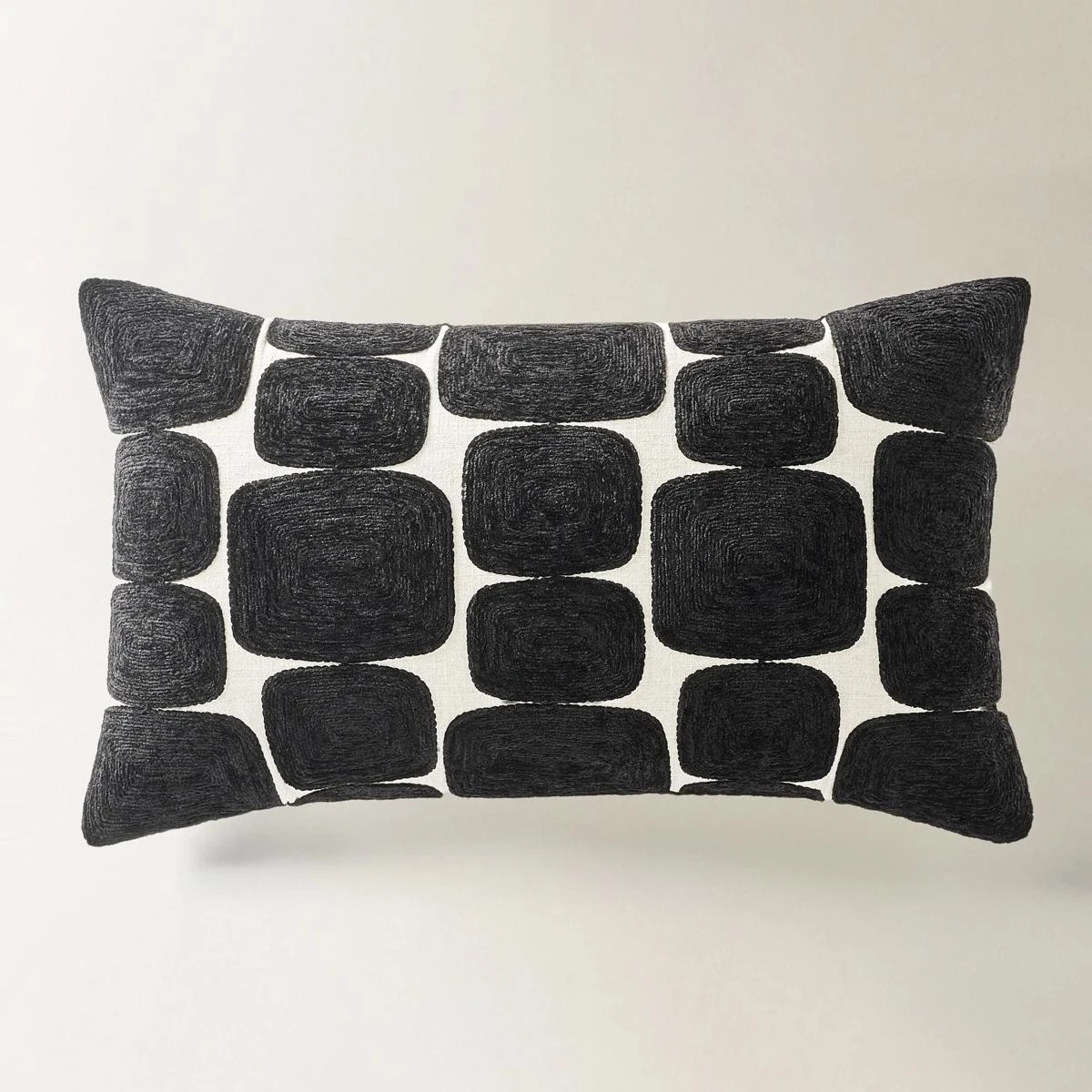 Kylen Embroidered Lumbar 24" x 14" - Black | Z Gallerie