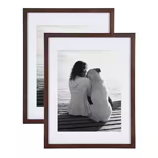DesignOvation Gallery 14 in. x 18 in. Matted to 11 in. x 14 in. Walnut Brown Picture Frame (Set o... | The Home Depot