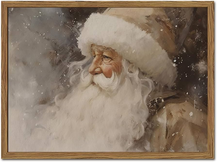 Vintage Santa Claus Christmas Wall Art, Winter Holiday Wall Decor Paintings, Rustic Neutral Canva... | Amazon (US)