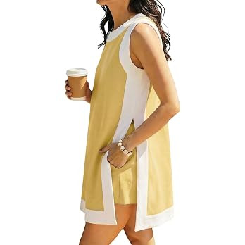 Hooever Women's 2 Piece Sets Casual Color Block Crewneck Short Sleeve Pullover Tops Matching Shor... | Amazon (US)