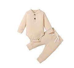 Newborn Baby Boy Girl Clothes Ribbed Knitted Cotton Long Sleeve Romper Long Pants Solid Color Fall W | Amazon (US)