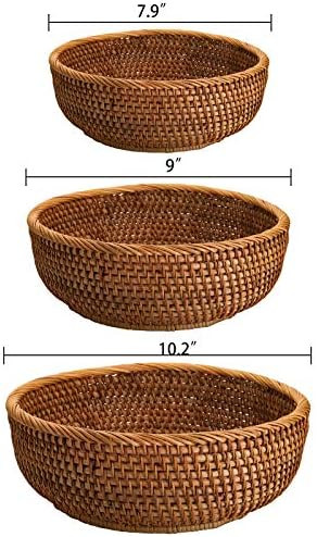 Jucoan 3 Pack Natural Wicker Fruits Bread Baskets, Vintage Round Food Serving Baskets, Handmade R... | Amazon (US)
