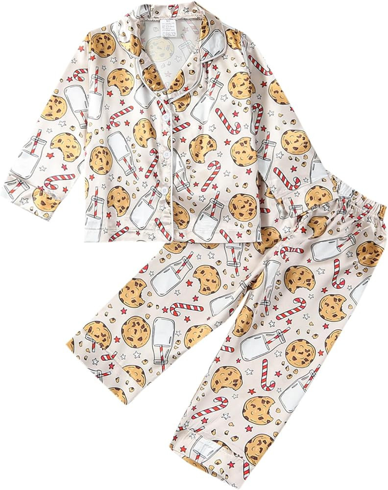 BULINGNA Kids Toddler Girl Boy Christmas Two Piece Pajamas Set Santa Claus Cookie Satin Pajamas T... | Amazon (US)