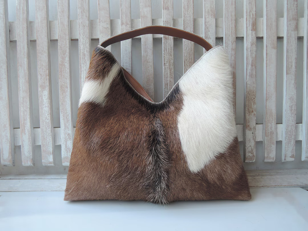 SHOULDER BAGS for WOMEN Handbags in Brown White Hide Hair Leather Totebag Animal Print Purse Casu... | Etsy (US)