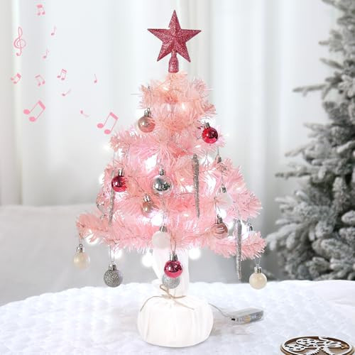Mini Pink Christmas Tree, Small Christmas Tree with Music Tabletop Artificial Prelit Xmas Tree Christmas Decorations Indoor Outdoor for Home Decor Party Gifts | Amazon (US)