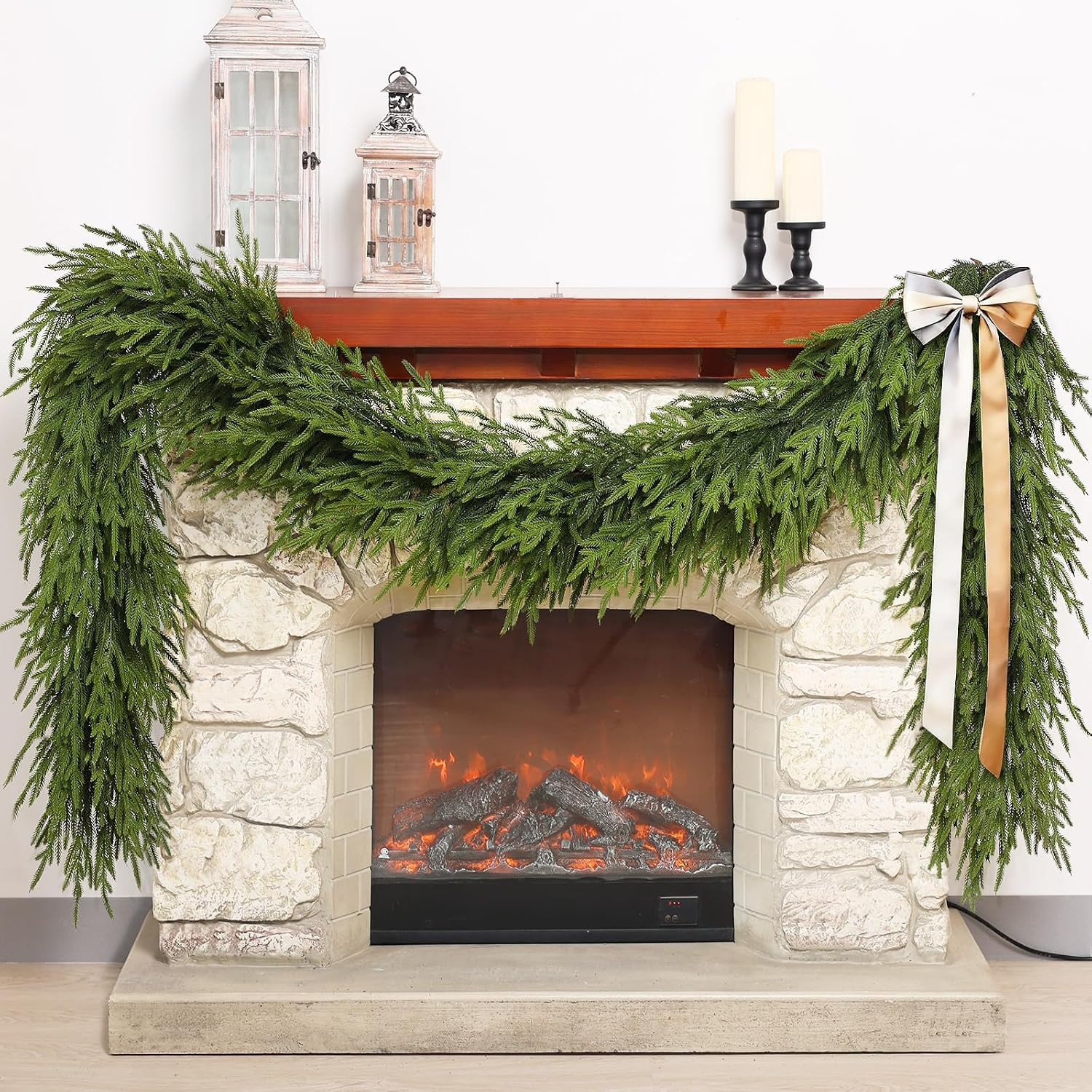 Artificial Christmas Norfolk Pine Garland for Mantle Decor (9 FT,1 PCS) | Amazon (US)