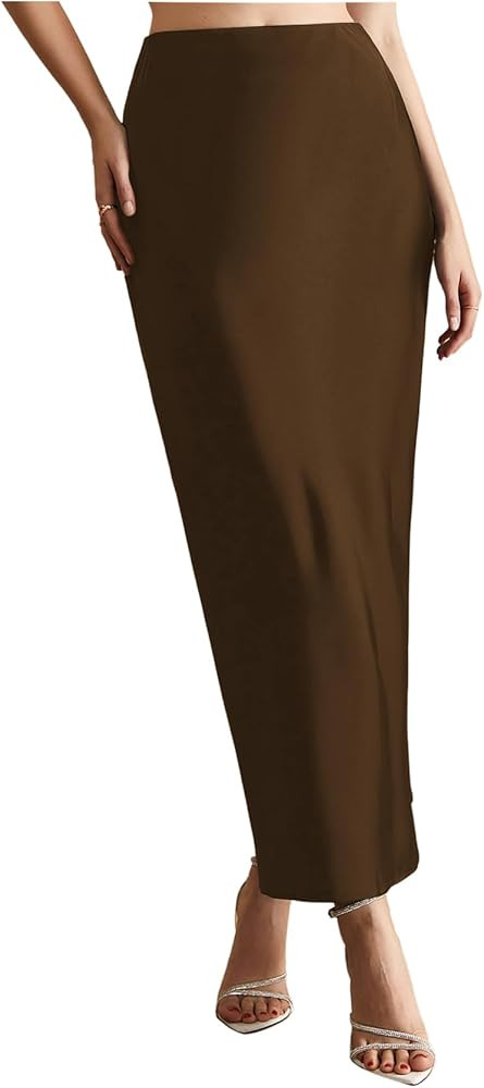Women's Elegant Satin Skirts High Waisted Fishtail Business Casual Maxi Dressy Skirts | Amazon (US)