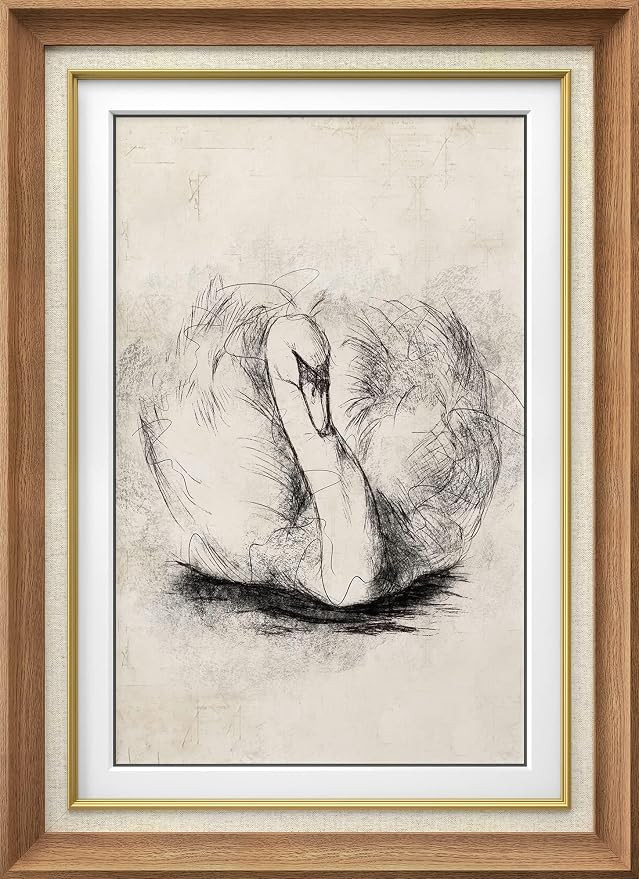 SIGNWIN Premium Frame Art Vintage Retro Forest Lake Swan Bird Portrait Animals Wilderness Illustr... | Amazon (US)