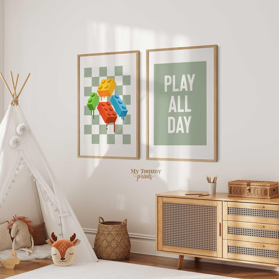Building Block Themed Prints for Boys Bedroom Fun Wall Art Play All Day Green Boys Room Prints Bu... | Etsy (US)