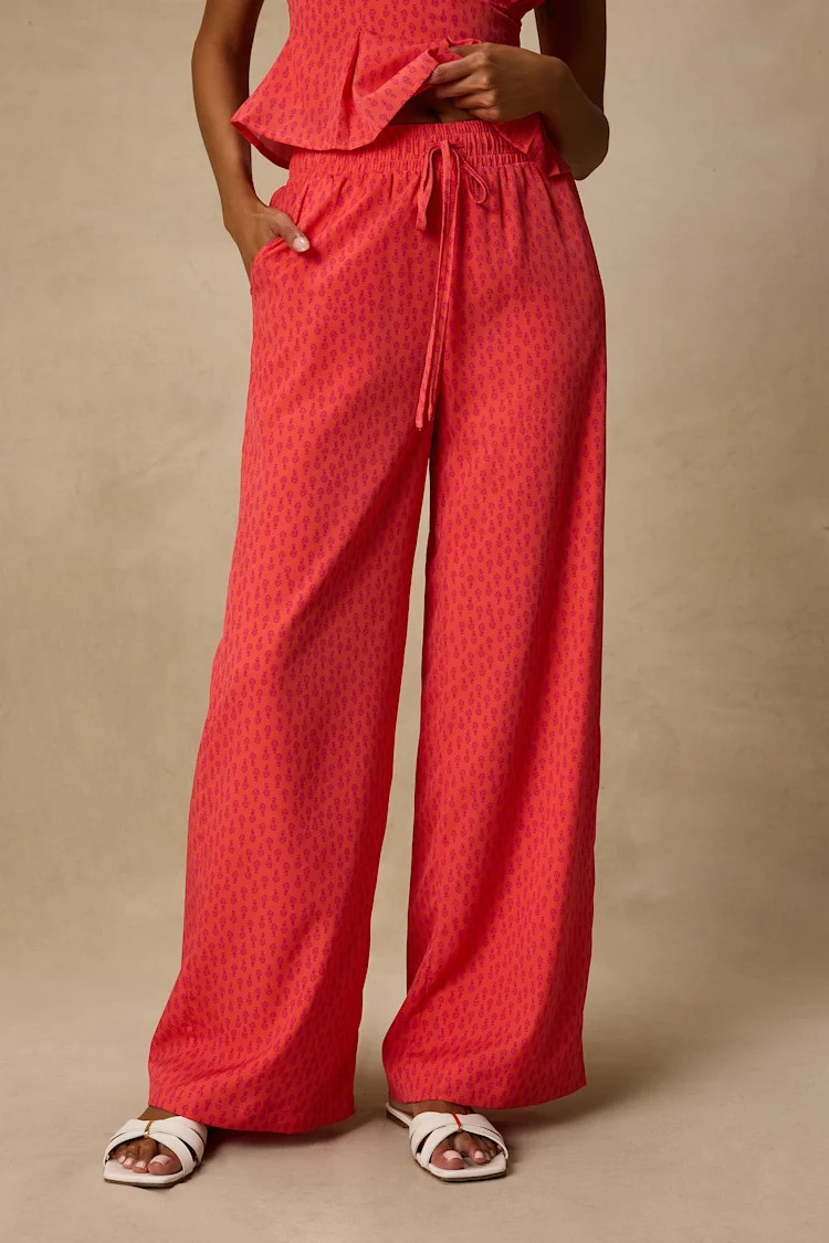 Marion Coral Floral Wide-Leg Pants | Lulus