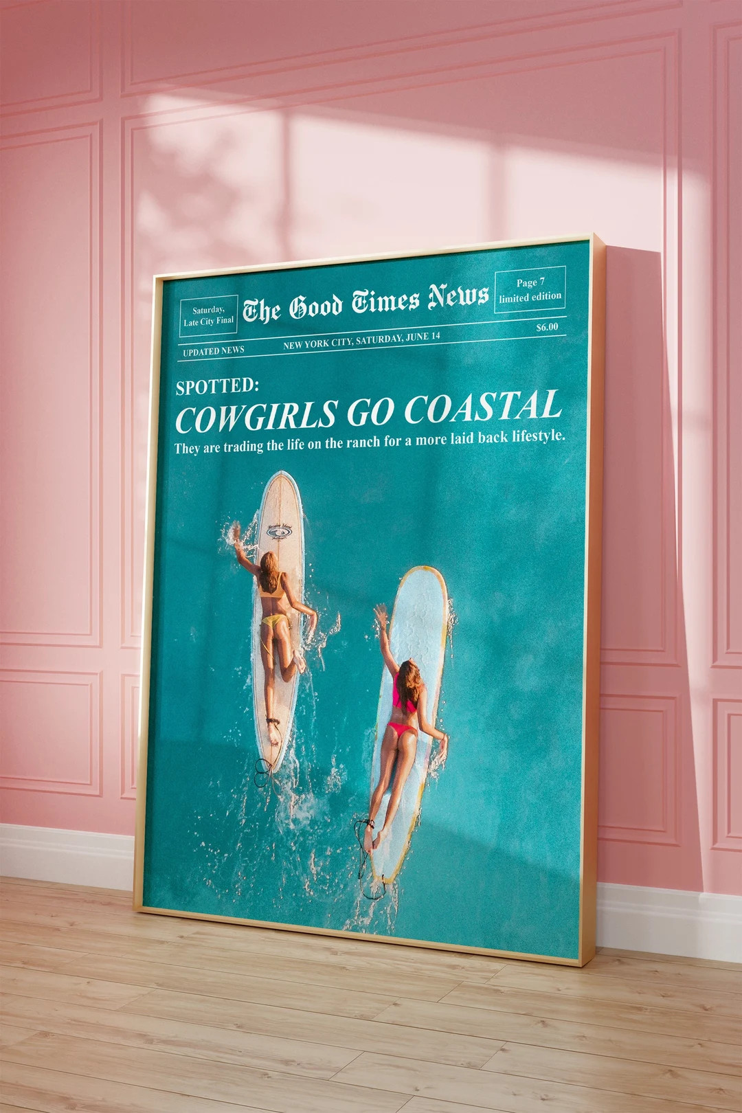 Coastal Cowgirl Surf Print Magazine Cover Wall Art Preppy Coastal Wall Art Surfer Girl Print Tren... | Etsy (US)