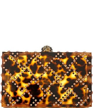 Kurt Geiger London Tortoise Rhinestone Embellished Box Clutch - Dark Brown | Dillard's