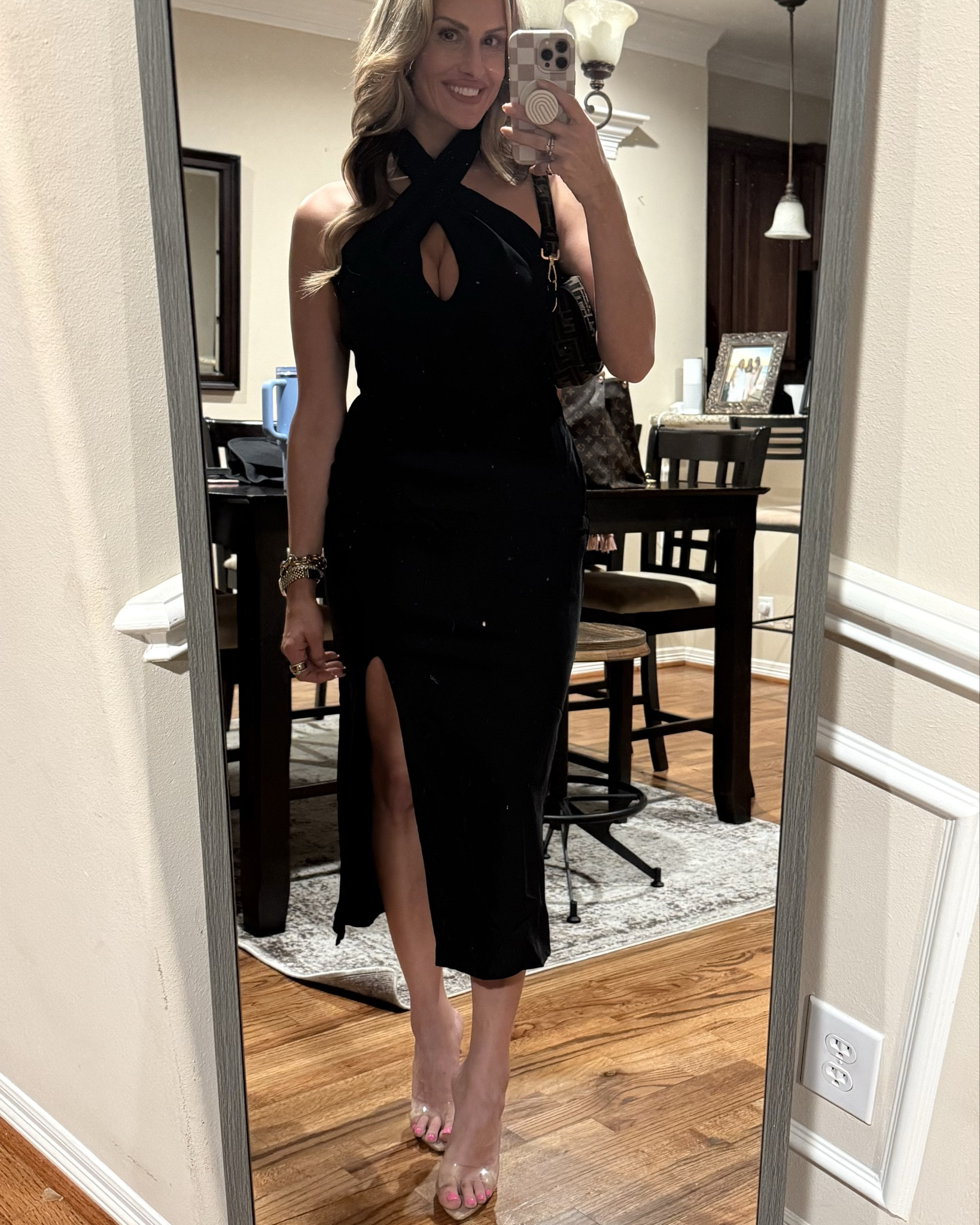 Went to the Houston ballet tonight, got this dress as a backup for a wedding, also have it in hot pink and wore to a baby girl baby shower— super flatting, comfortable and slit isn’t too high. 

Paired w/ my favorite Tony Bianco clear heels :)

#LTKWedding