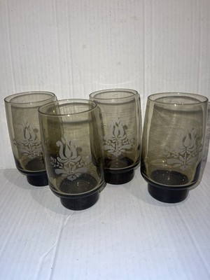 Lot 4 Libbey PFALTZGRAFF Village Smoked Brown Etched Glasses Cups 14OZ 5.5" | eBay | eBay US
