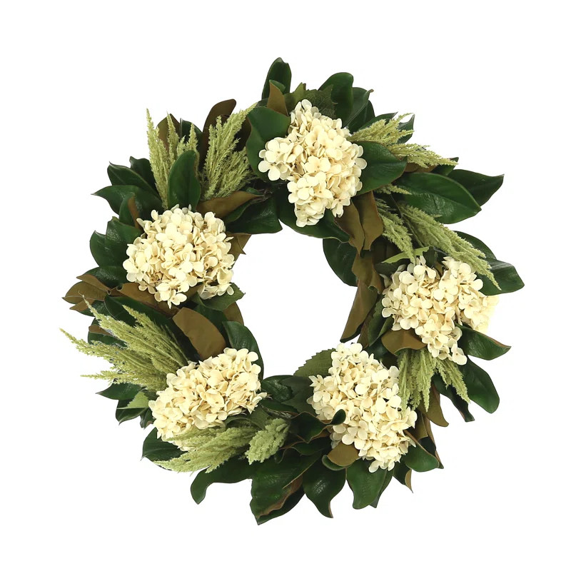 25'' Grapevine Wreath With Hydrangea And Pampas | Wayfair North America