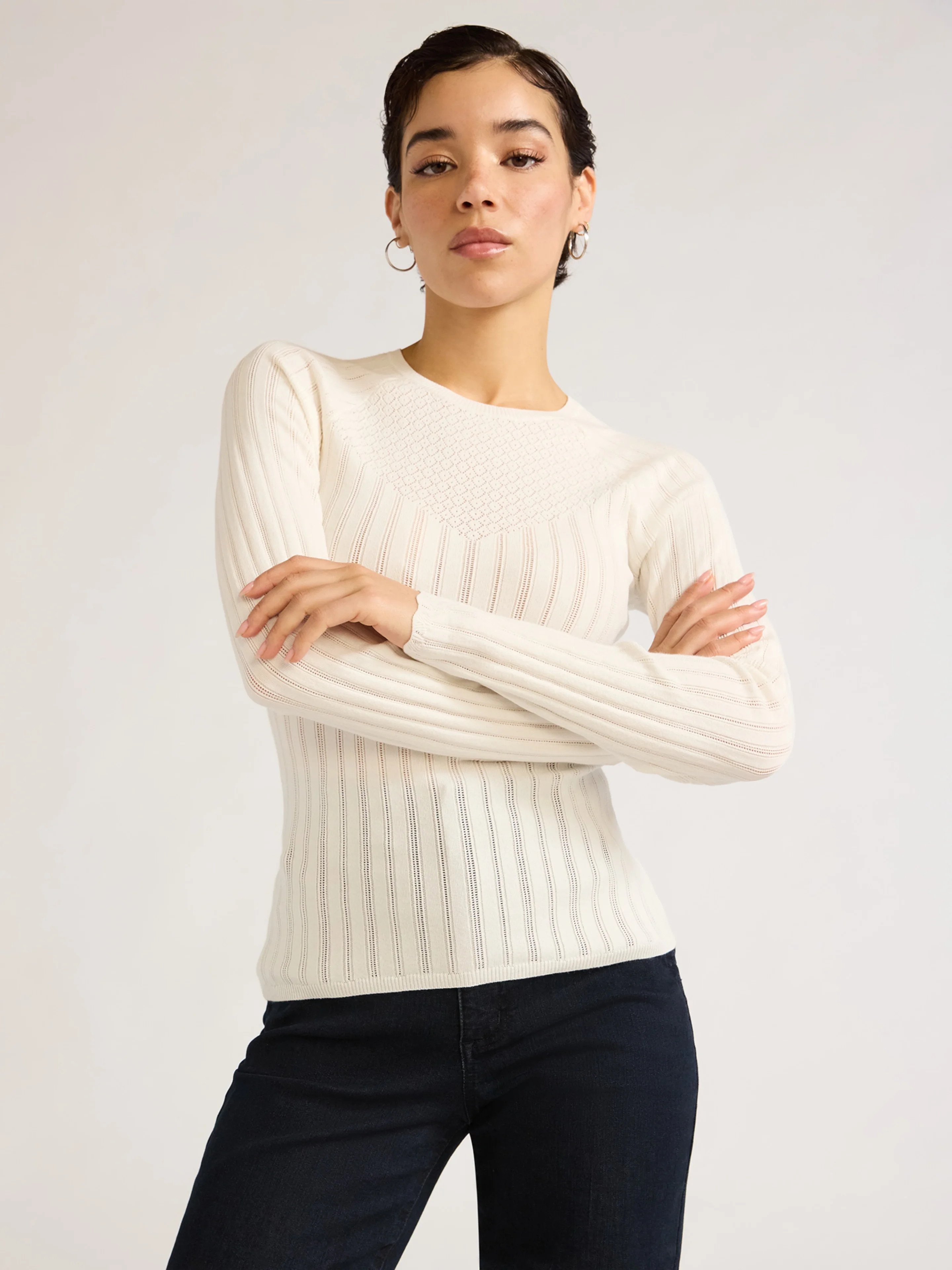 Sofia Jeans Women's Lace Crewneck Sweater with Long Sleeves, Lightweight, Sizes XS-XXL | Walmart (US)