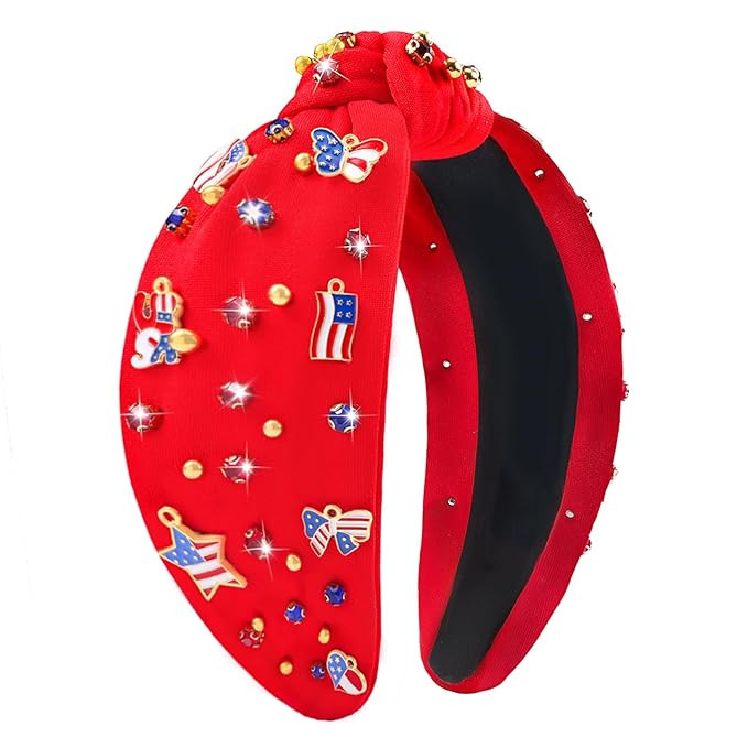 Gushu 4th of July Headband for Women, Fourth of July Red Knotted Patriotic Headband, Wide Top Kno... | Amazon (US)