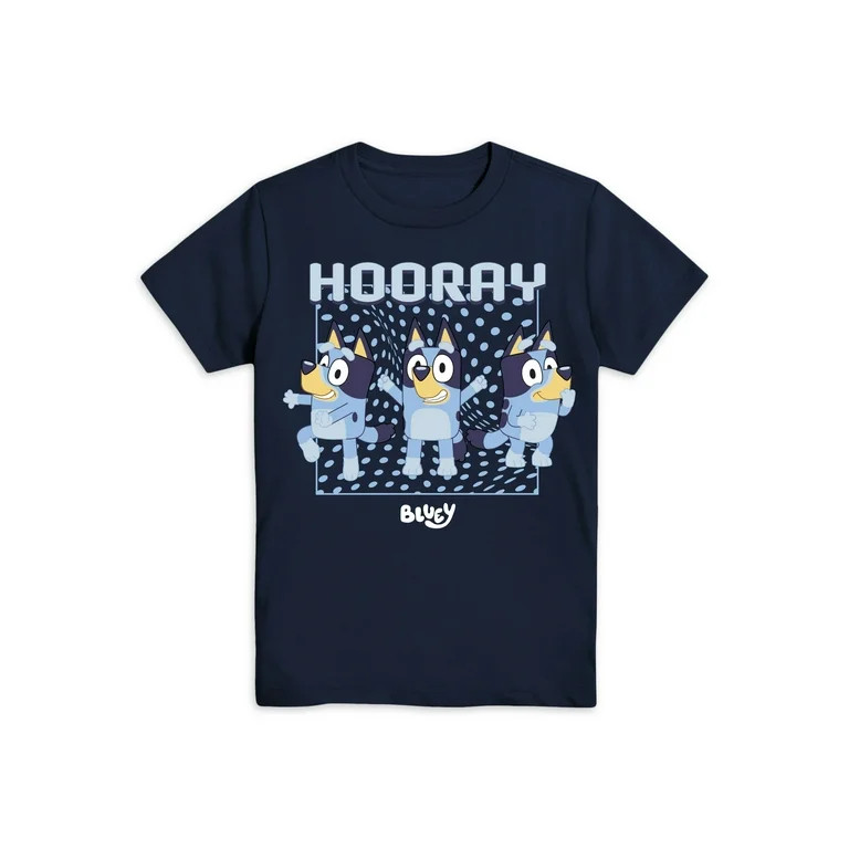 Bluey Boys Hooray Bluey, Crew Neck, Short Sleeve, Graphic T-Shirt, Sizes 4-18 | Walmart (US)