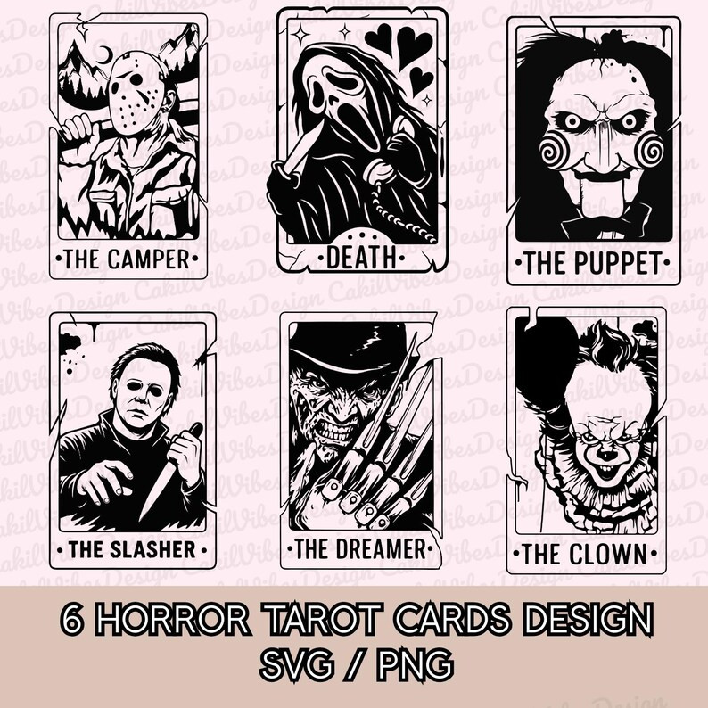 Horror Tarot Card SVG Bundle, Ghost Face, Clown, Slasher, Dreamer, Puppet, Camper Cut Files, Spoo... | Etsy (US)