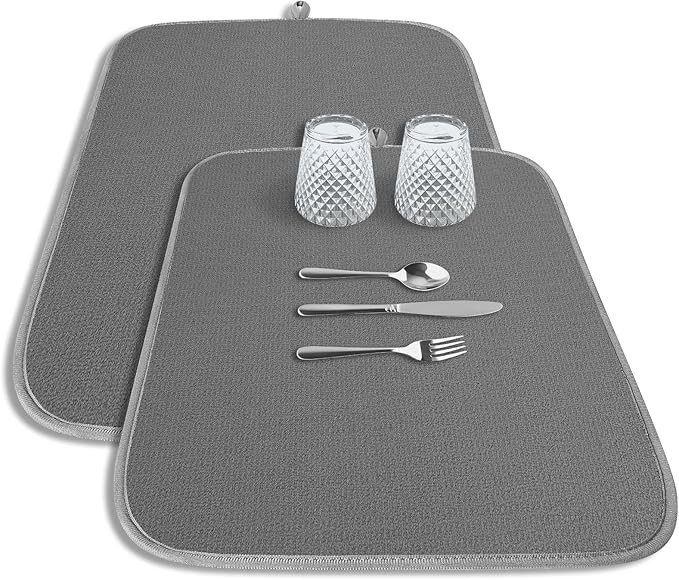 Kitsure Dish Drying Mat - 2-Pack Washable Microfiber Drying Mat for Kitchen Counter, 3-Layer Ultr... | Amazon (US)