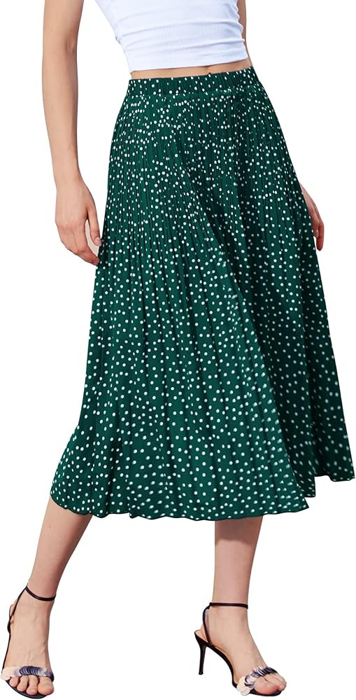 DJT FASHION Women's High Elastic Waist A-Line Pleated Chiffon Skirt Midi A-Line Swing Skirts | Amazon (US)