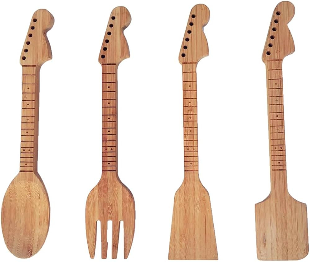Bamboo Guitar Neck Shaped Kitchen Cooking Utensil Set - Guitar Shaped Musician Gifts - Set of 4: ... | Amazon (US)