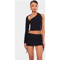 Petite Black Slinky Ruched Mini Skirt | PrettyLittleThing US