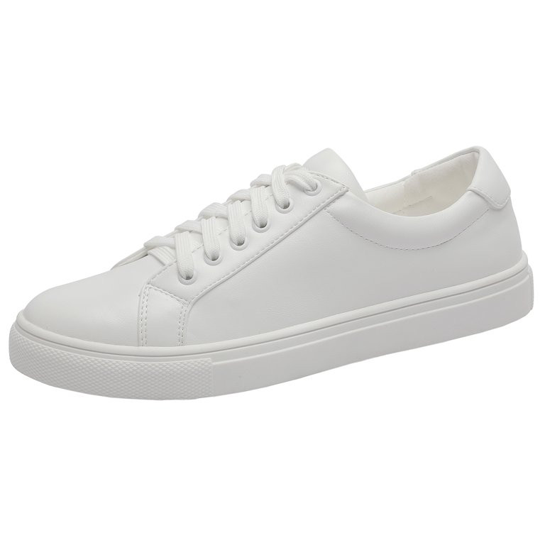 Woman Fashion Pure White Sneakers Casual Lace up Flat Shoes Low Top for Female 8 - Walmart.com | Walmart (US)