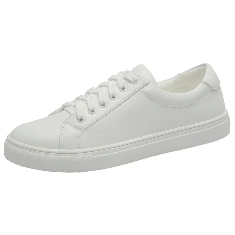 Woman Fashion Pure White Sneakers Casual Lace up Flat Shoes Low Top for Female 8 - Walmart.com | Walmart (US)