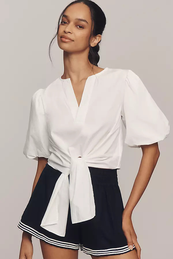 Short-Sleeve Tie-Front Blouse | Anthropologie (US)