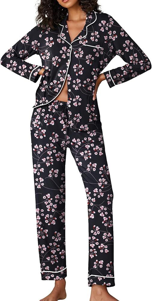 Ekouaer Womens Pajamas Comfortable Sleepwear Long Sleeve Two Piece Pajama Set Sleeping Clothes Fl... | Amazon (US)
