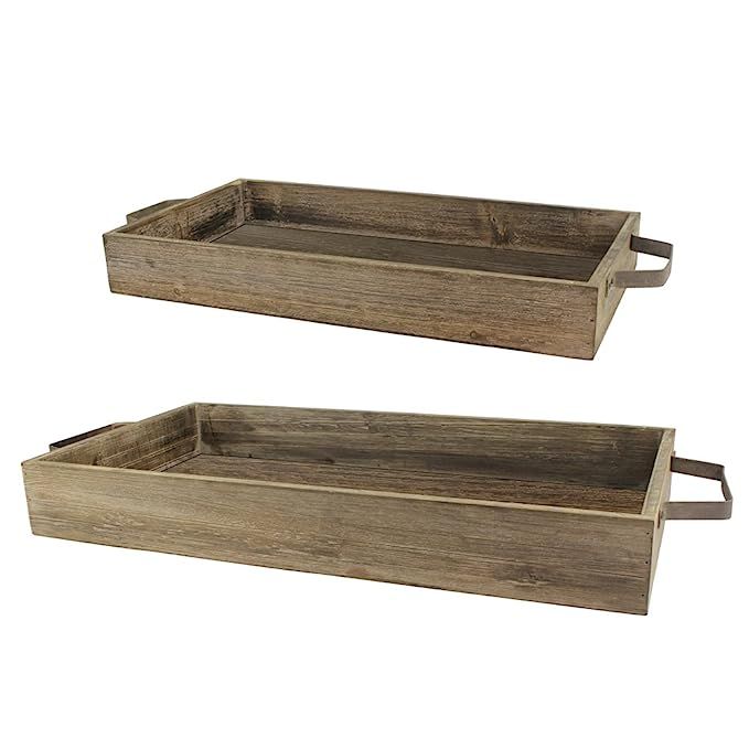 Stonebriar Nesting Wooden Rectangle Serving Tray Set with Metal Handles, Rustic Brown Wood Butler... | Amazon (US)