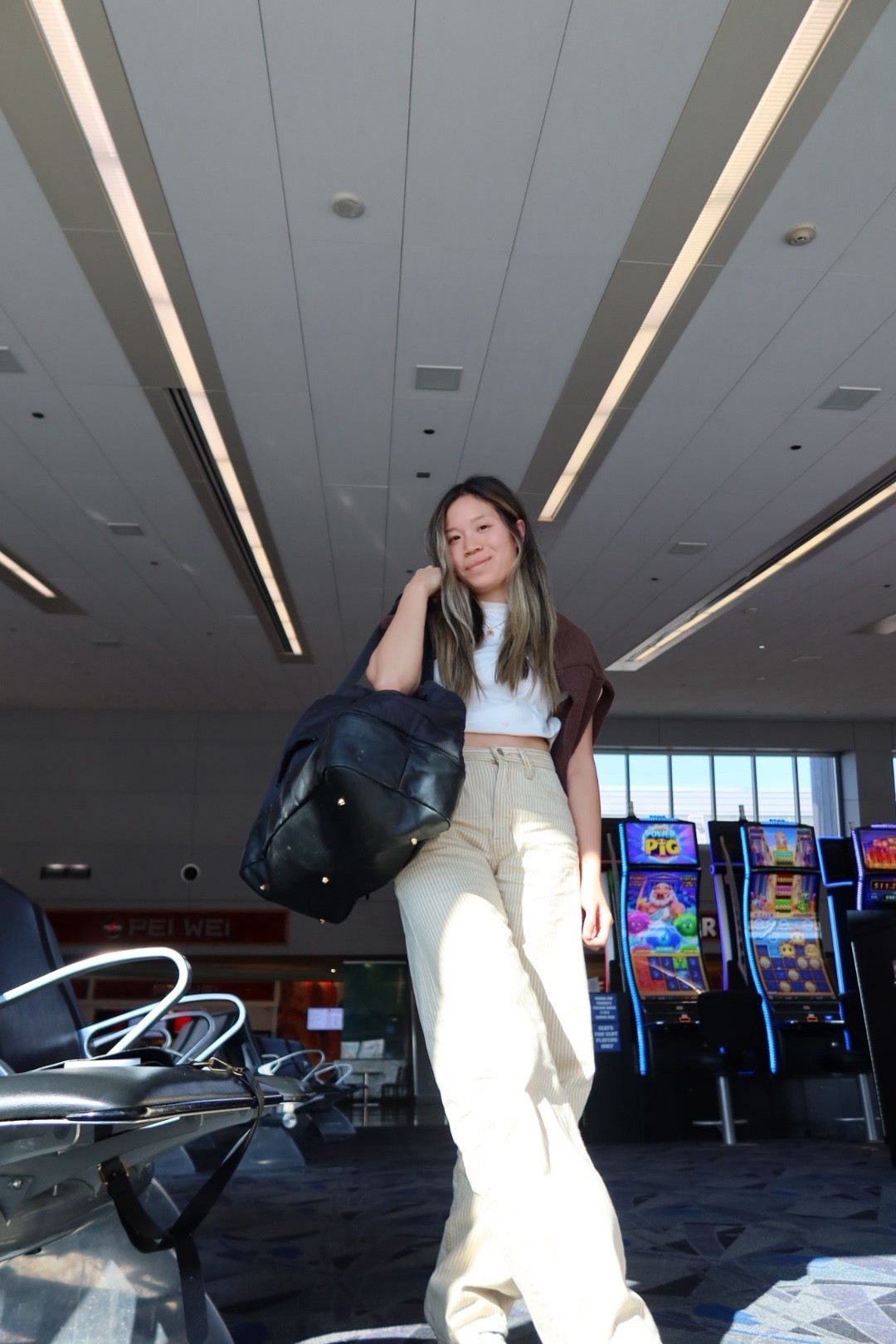 Comfy travel fit! Love my travel over night bag. So affordable, easy to store, separate shoe compartment, and can be used as a personal bag too for flight. 117LB 5’3” size 25 Regular #ootd #travel #momlife #traveloutfit 

#LTKmomlife #LTKootd #LTKPetite
