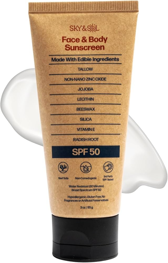 Non-Toxic Natural Mineral Sunscreen SPF 50 | Safest Organic Natural Tallow & Zinc Oxide Sunblock ... | Amazon (US)