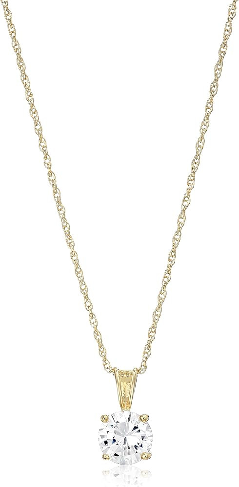 Amazon Essentials Plated Sterling Silver Cubic Zirconia Round Cut Solitaire Pendant Necklace, 18"... | Amazon (US)