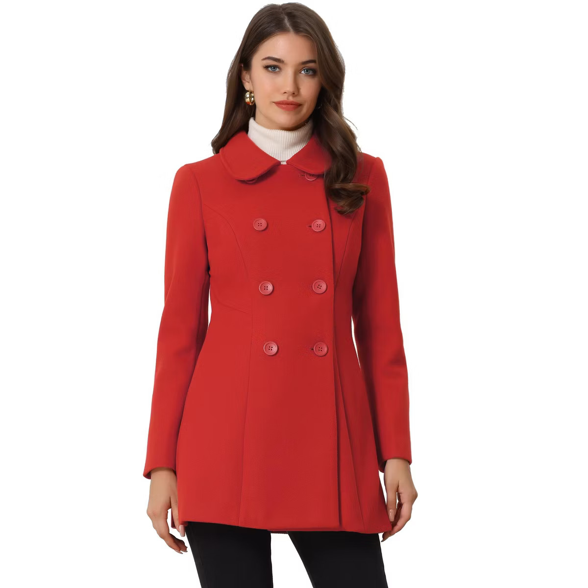 INSPIRE CHIC Women's Peter Pan Collar Double Breasted Long Trench Winter Pea Coat | Target