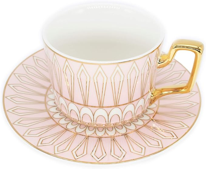 Tea Coffee Cups-6.8oz Bone China Ceramic Beautiful Pink Matte Glazed Tea Cup with Matching Saucer... | Amazon (US)