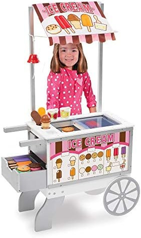 Melissa & Doug Wooden Snacks and Sweets Food Cart - 40+ Play Food pcs, Reversible Awning | Amazon (US)