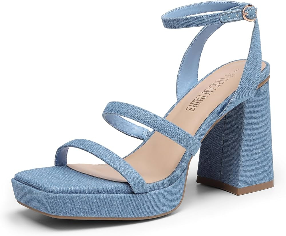 DREAM PAIRS Women's Platform Strappy Heels Open Toe Ankle Strap Square Party Sandals Y2K Dress Sh... | Amazon (US)