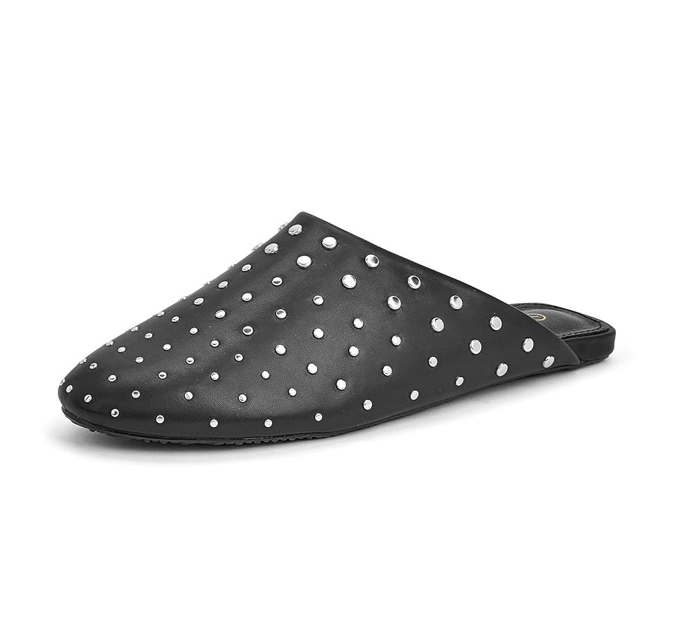 LUCKY STEP Women's Rivet Mules Flats Closed Toe Leather Fashion Slippers Sparkly Comfortable Back... | Amazon (US)