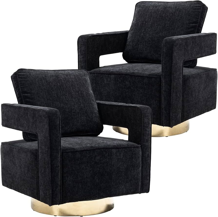 Dxacvkc Swivel Barrel Chair Set of 2, Accent 360° Swivel Club Chairs with Gold Metal Base and Cu... | Amazon (US)