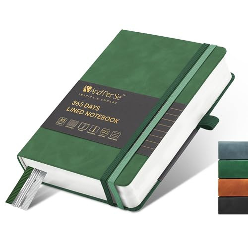 &And Per Se 365 Page Journal – A5 Hardcover Lined Notebook, One Book for the Whole Year, 100gsm Thick Paper, Numbered Pages & 3 Bookmarks, Annual Diary for Daily Writing (Green) | Amazon (US)