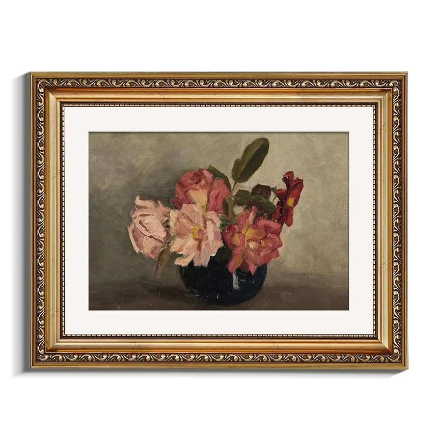 VIYYIEA Gold Framed Canvas Wall Art, Classic Floral Art Print, Farmhouse Cottagecore Coutnry Deco... | Amazon (US)