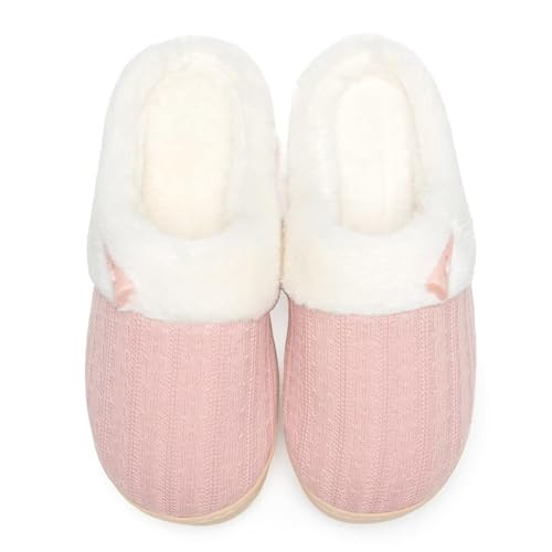 NineCiFun Women's Slip on Fuzzy Slippers Memory Foam House Slippers Outdoor Indoor Warm Plush Bedroom Shoes Scuff with Faux Fur Lining size 9 10 pink | Amazon (US)