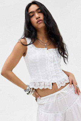Kiss The Sky Halle Broderie & Lace Top | Urban Outfitters UK