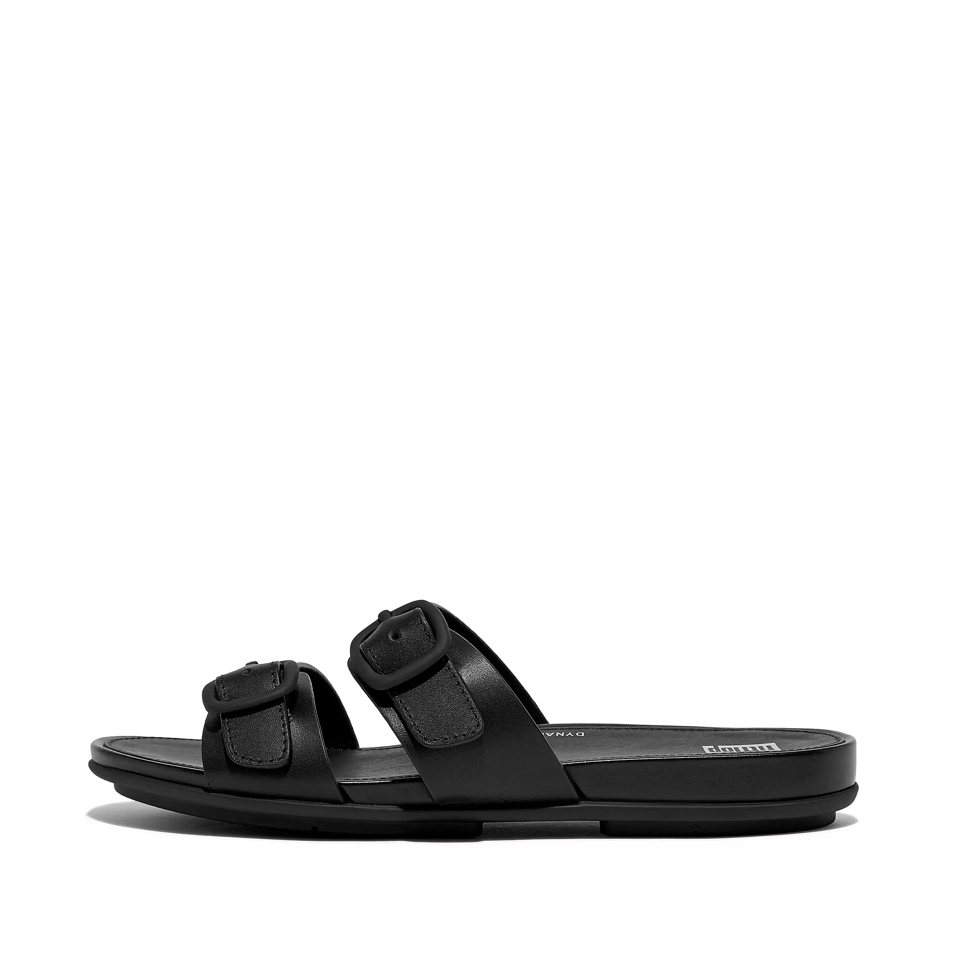 GRACIE Buckle Two-Bar Leather SlidesAdjustable | FitFlop (US)