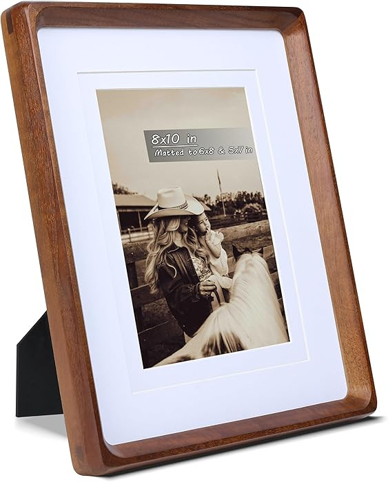 8x10 Picture Frame with Mat for 5x7/6x8, USA-Sourced Natural Walnut Wood Handcrafted Rounded Corn... | Amazon (US)