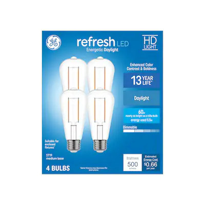 GE Refresh 60-Watt EQ ST19 Daylight Medium Base (e-26) Dimmable LED Edison Bulb (4-Pack) | Lowe's