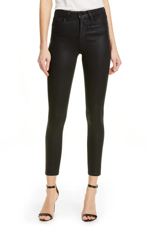 L'AGENCE Coated High Waist Skinny Jeans in Black Coated at Nordstrom, Size 26 | Nordstrom